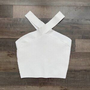 BABATON Aritzia White Sculpt Rib Knit Criss Cross Cropped Tank | Size Medium